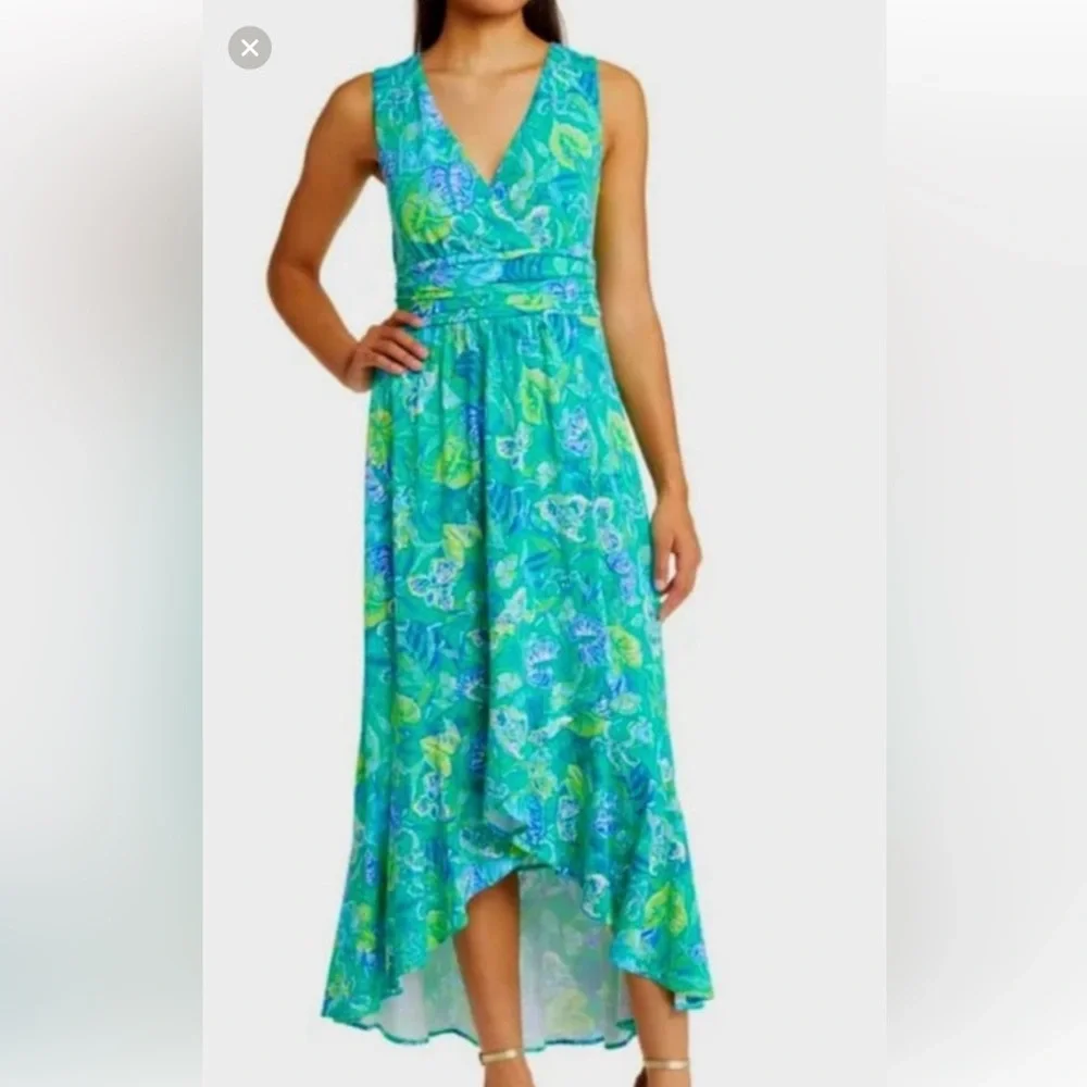 NWT Lilly Pulitzer Sleeveless Moana Wrap High Low Maxi Dress Botanical size S - Picture 1 of 9